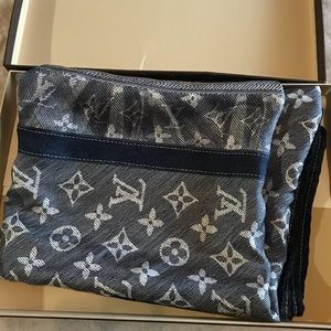 Louis Vuitton Navy Denim Patterned Silk Scarf